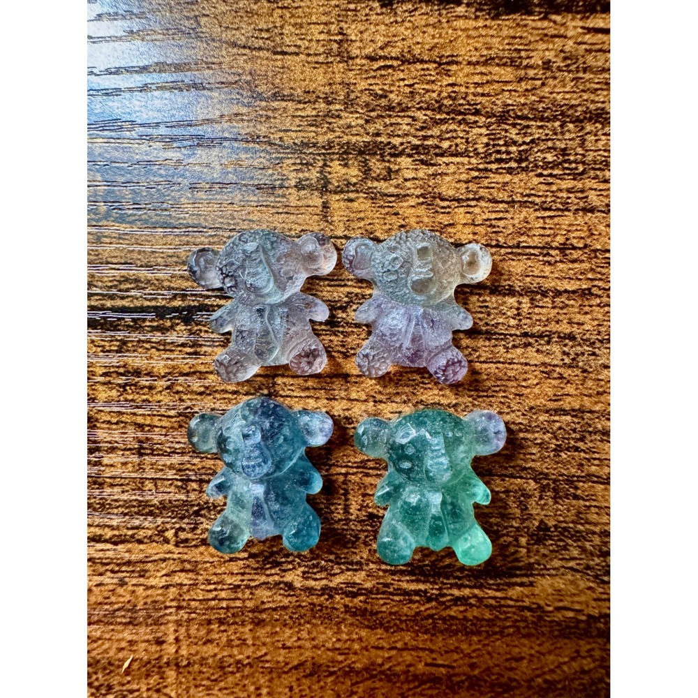 Natural Rainbow Fluorite Elephant Figurine Crystal Carving Set of 4 Mini Animals